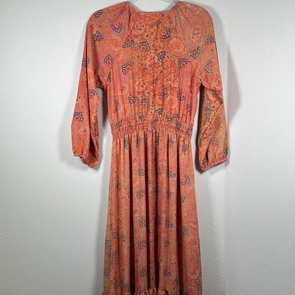 Anthropologie Boemo Coral Pink Tiered Maxi Dress Long Sleeve Boho Size S - Picture 11 of 12